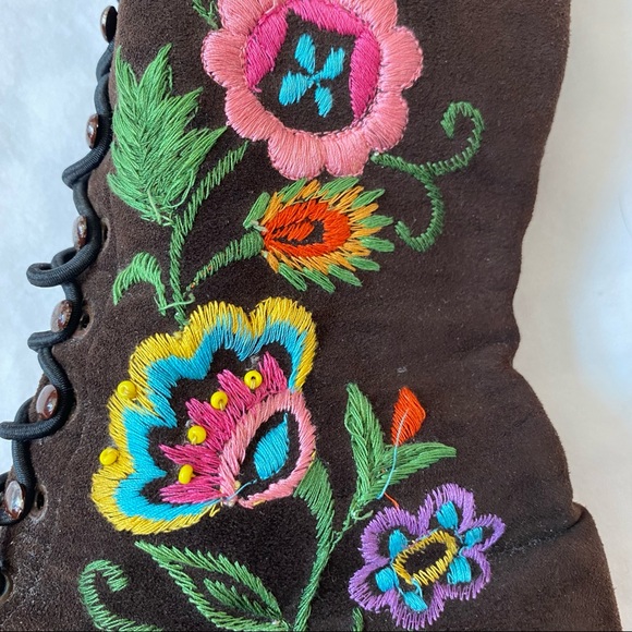 Vintage 70s Jerry Edouard Embroidered Knee High Lace Up Boots, 7B - Picture 16 of 16